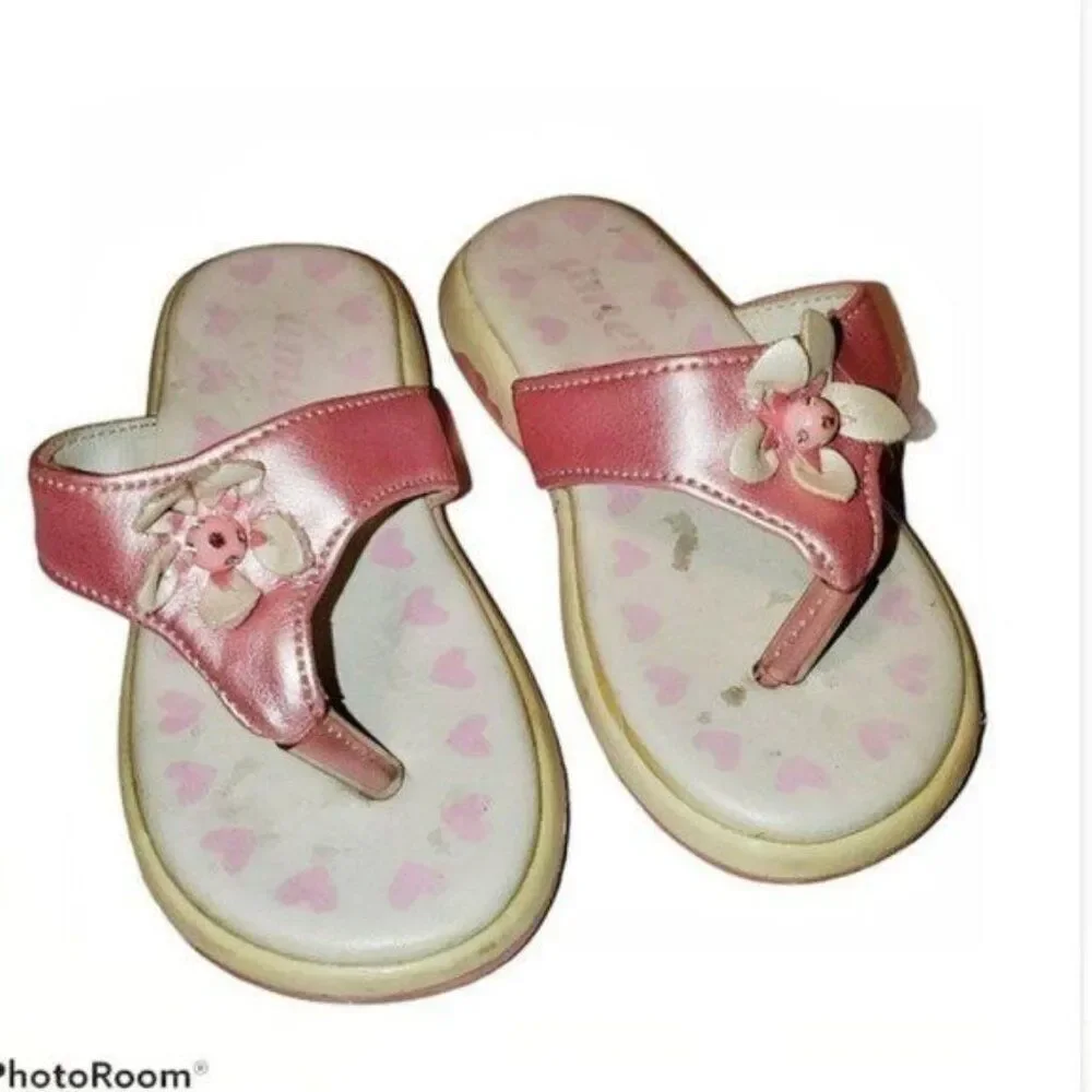 Ameta Flip Flops Sandals Toddler Shoes Pink Flowers GIRLS YOUTH Size 6